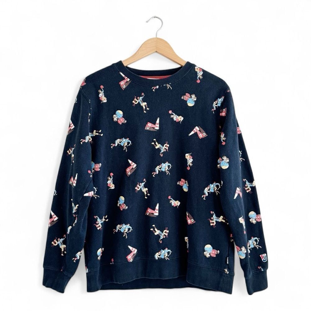 UNDEFEATED All Over Print Navy Blue Stussy Crewneck Sweatshirt Size Medium